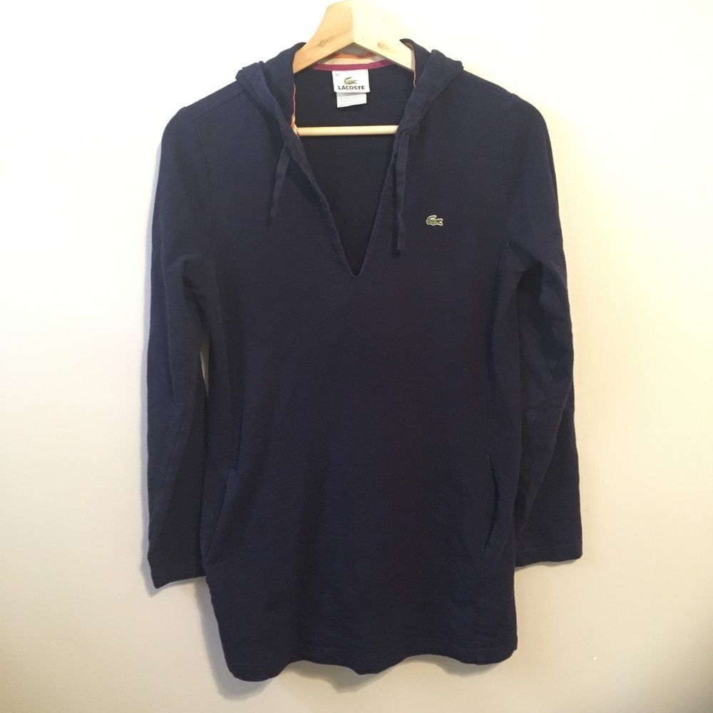 Lacoste Navy Blue Pullover With Pockets and Hood Size Medium